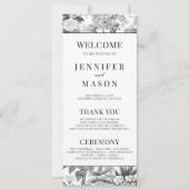 Zwarte chinoiserie bloemenbruiloft programma kaart (Voorkant)