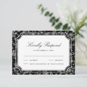 Zwarte Chinoiserie Bruiloft RSVP Kaartje (Staand voorkant)