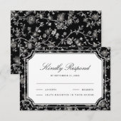 Zwarte Chinoiserie Bruiloft RSVP Kaartje (Voorkant / Achterkant)