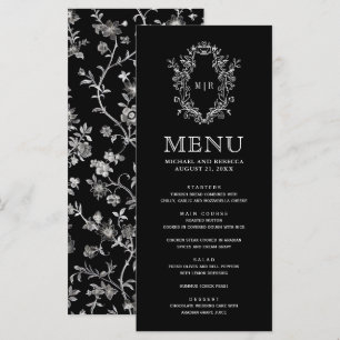 Zwarte Chinoiserie Crest Bruiloft Menu