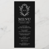 Zwarte Chinoiserie Crest Bruiloft Menu (Voorkant)