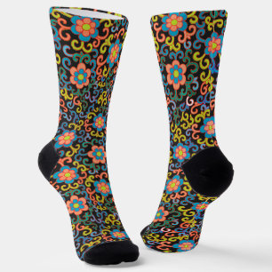 Zwarte chique patroon met kleurrijke bloemen sokken