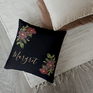 Zwarte chique stijlvolle bloemrijke elegantie  kussen