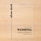 Zwarte, chique typografie minimalistische bruiloft acryl uitnodigingen (Voorkant)