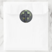Zwarte Christelijke Kruis met Groen Licht Ronde Sticker (Tas)