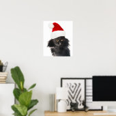 ZWARTE CHRISTMAS CAT MET SANTA CLAUS PET POSTER (Thuiskantoor)