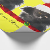 ZWARTE CHRISTMAS CAT, SANTA CLAUS PET EN RED RIBBO CADEAUPAPIER (Hoek)