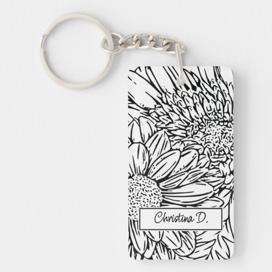 Zwarte chrysanten op witte achtergrond met foto sleutelhanger (Voorkant)
