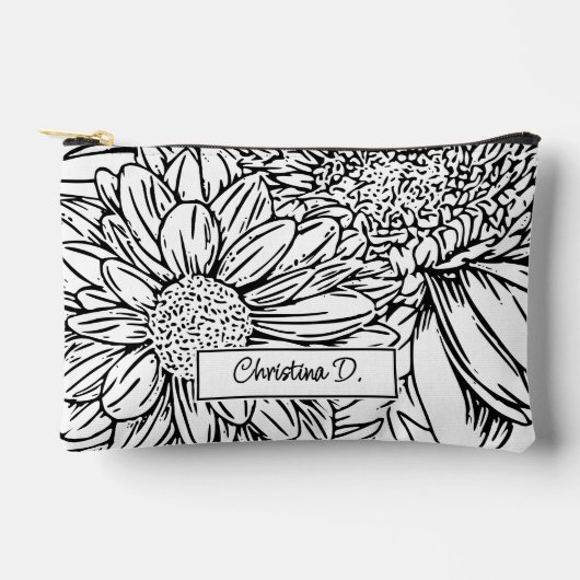 Zwarte chrysanten op witte achtergrond met naam etui (Voorkant)