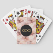 Zwarte Cirkel Blush Roze Bloem Goud Glitter XOXO Pokerkaarten (Achterkant)
