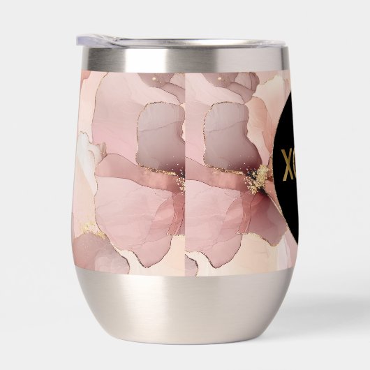 Zwarte Cirkel Blush Roze Bloemen Goud Glitter XOXO (Rechts)