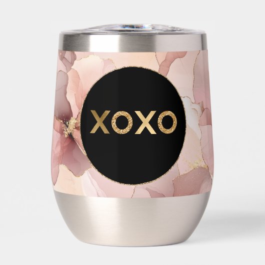 Zwarte Cirkel Blush Roze Bloemen Goud Glitter XOXO (Voorkant)
