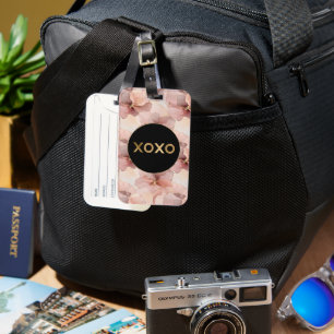 Zwarte Cirkel Blush Roze Bloemen Goud Glitter XOXO Bagagelabel