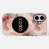 Zwarte Cirkel Blush Roze Bloemen Goud Glitter XOXO Case-Mate iPhone Case (Achterkant (horizontaal))