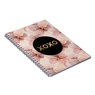 Zwarte Cirkel Blush Roze Bloemen Goud Glitter XOXO Notitieboek