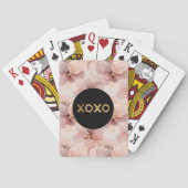 Zwarte Cirkel Blush Roze Bloemen Goud Glitter XOXO Pokerkaarten (Achterkant)