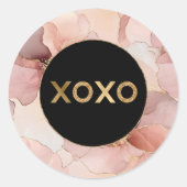 Zwarte Cirkel Blush Roze Bloemen Goud Glitter XOXO Ronde Sticker (Voorkant)