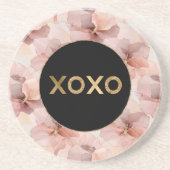 Zwarte Cirkel Blush Roze Bloemen Goud Glitter XOXO Zandsteen Onderzetter (Voorkant)