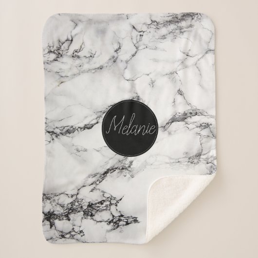 Zwarte cirkel en zwart wit marmeren steen sherpa deken (Voorkant)