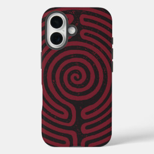 Zwarte cirkel labyrint (Maroon) Fine Art iPhone 16 Hoesje