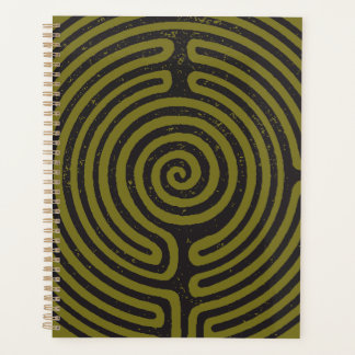Zwarte cirkel labyrint (olijf) Fine Art Planner