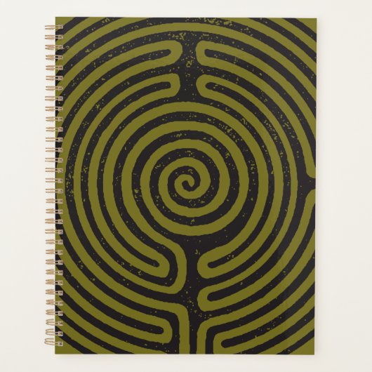 Zwarte cirkel labyrint (olijf) Fine Art Planner (Voorkant)
