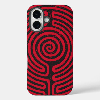 Zwarte cirkel labyrint (rood) Fine Art iPhone 16 Hoesje