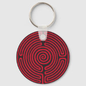Zwarte cirkel labyrint (rood) Fine Art Sleutelhanger (Achterkant)