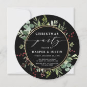 Zwarte cirkel met elegante kerstfeestjes kaart (Voorkant)