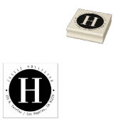 Zwarte cirkel monogram retouradres rubberstempel (Gestempeld)