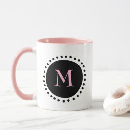 Zwarte Cirkel Monogram Roze Twee Tons  Mok