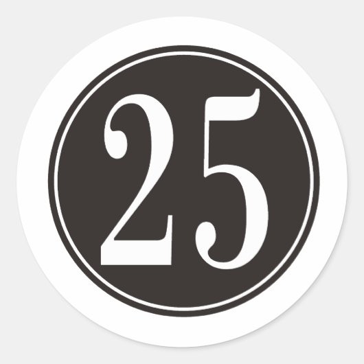 Zwarte cirkel - Nummer 25 (voorzijde) Ronde Sticker (Voorkant)