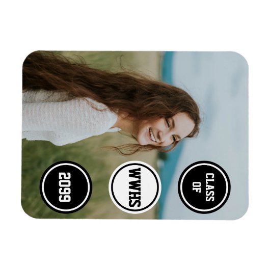 Zwarte Cirkels Foto Afstudeer Uitnodiging Magneet (Horizontaal)