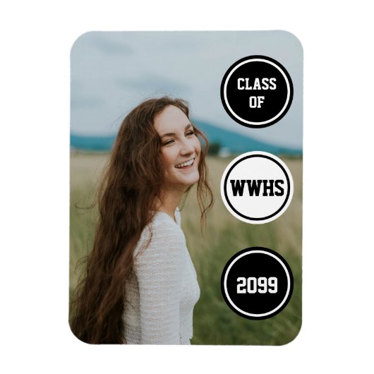 Zwarte Cirkels Foto Afstudeer Uitnodiging Magneet (Verticaal)