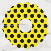 Zwarte cirkels op gele achtergrond wijnglaslabel (Voorkant)