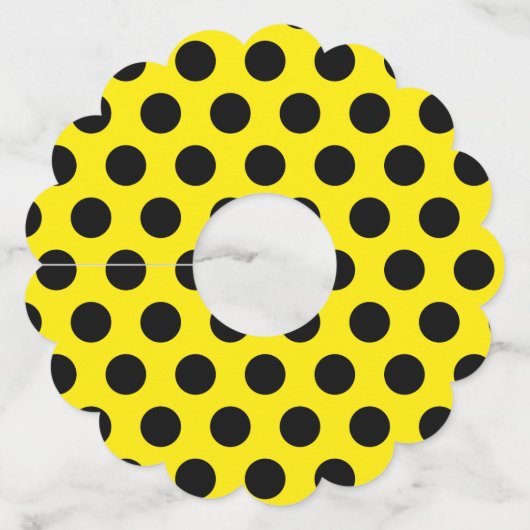 Zwarte cirkels op gele achtergrond wijnglaslabel (Voorkant)