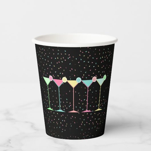 Zwarte Citrus Martini Gouden Confetti Retro Modern Papieren Bekers (Voorkant)