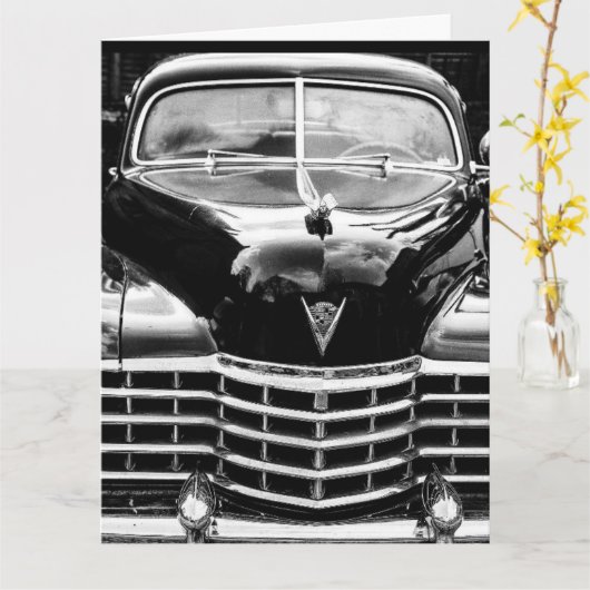 ZWARTE CLASSIC CAR BIRTHDAAGKAARTEN KAART (Gele Bloem)