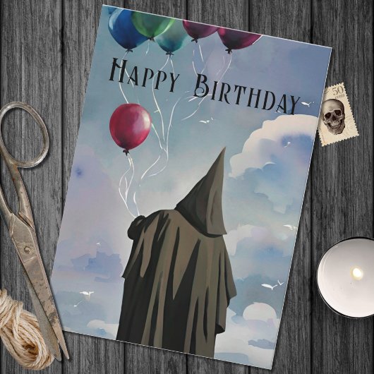 Zwarte Cloak-ballonnen en wolken Gothic Birthday Kaart