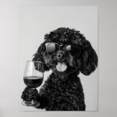 Zwarte Cockapoo Drinkende Wijn Muurkunst, Zwart en Poster (Voorkant)