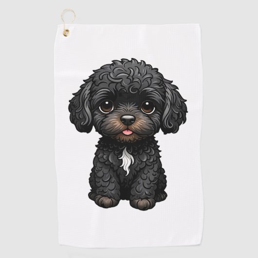 Zwarte Cockapoo Golfhanddoek (Voorkant)