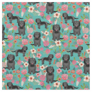 Zwarte cockapoo hond  floralen turquoise stof