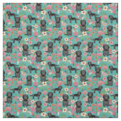 Zwarte cockapoo hond floralen turquoise stof (Swatch)