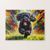 Zwarte Cockapoo-hond Portret Acryl Kunstprint Hond Legpuzzel (Horizontaal)