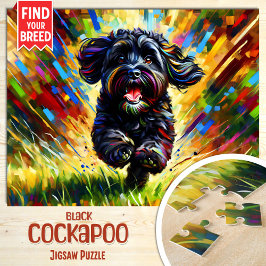Zwarte Cockapoo-hond Portret Acryl Kunstprint Hond Legpuzzel
