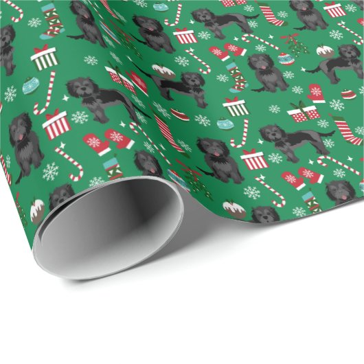 Zwarte Cockapoo-kersthond Cadeaupapier (Rol Hoek)