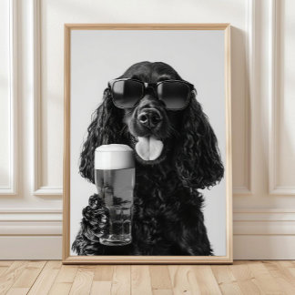 Zwarte Cocker Spaniel Drinkend Bier Muurkunst, Zwa Poster