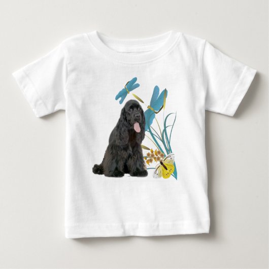 Zwarte Cocker Spaniel en Blauwe Dragonflies (Voorkant)