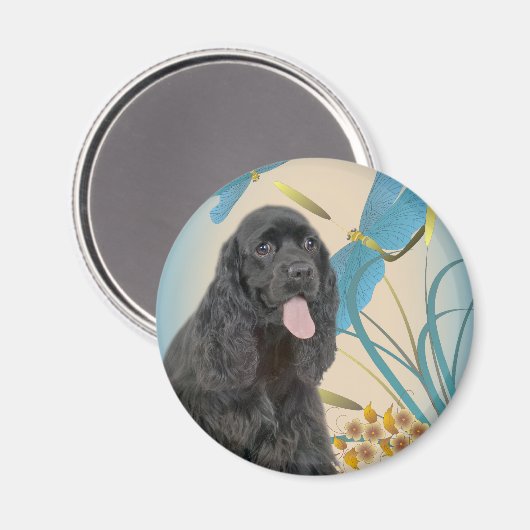 Zwarte Cocker Spaniel en Dragonflies Magnet (Voorkant / Achterkant)