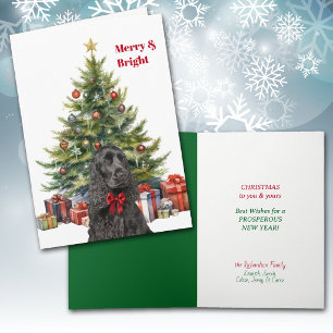 Zwarte Cocker Spaniel hond met rode strik Kerstboo Feestdagen Kaart